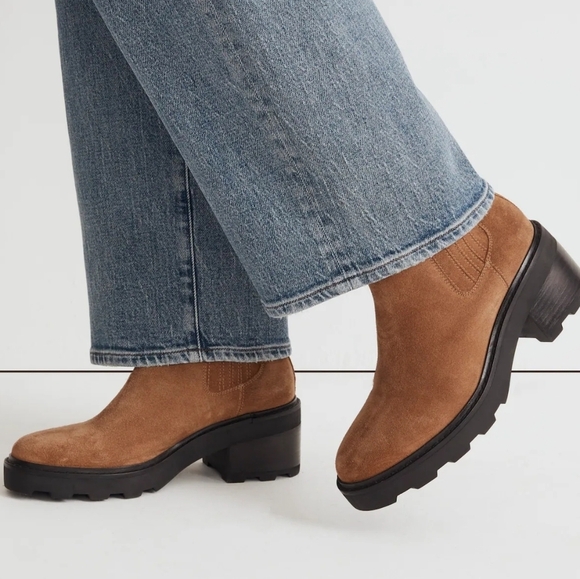 Madewell The Gwenda Platform Ankle Boot NN018 Toffee Brown Chelsea Suede Size 10 - Picture 1 of 10